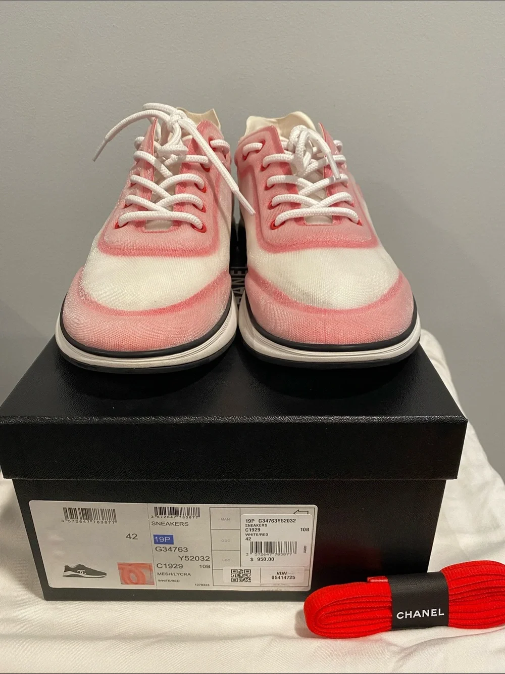 CHANEL Pink Gradient Luxury Logo Lace-Up Sneakers